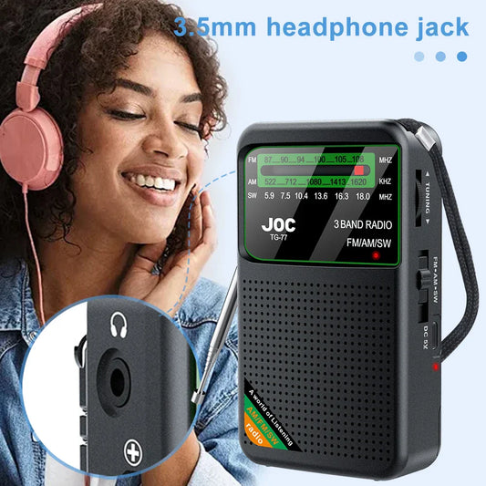 Battery-Operated Pocket Radio with AM/FM/SW Full Band Reception