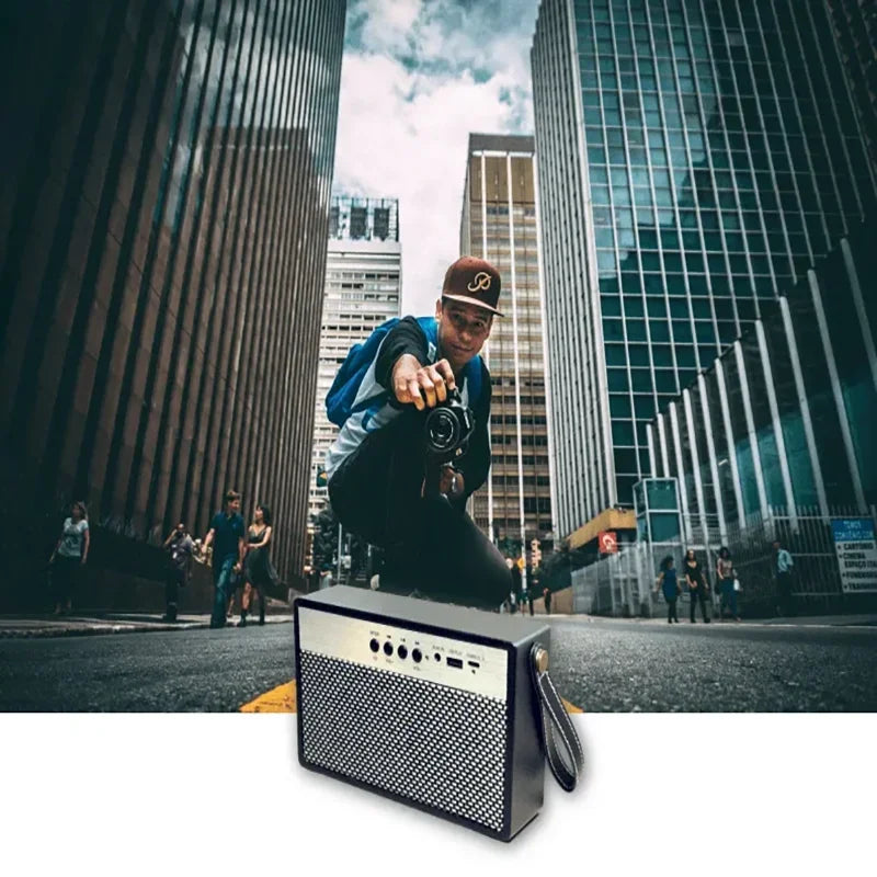 NNEOBA Portable Bluetooth Speaker with Retro Lychee Pattern (Black)
