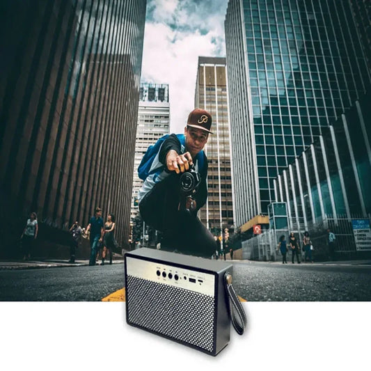 NNEOBA Portable Bluetooth Speaker with Retro Lychee Pattern (Black)