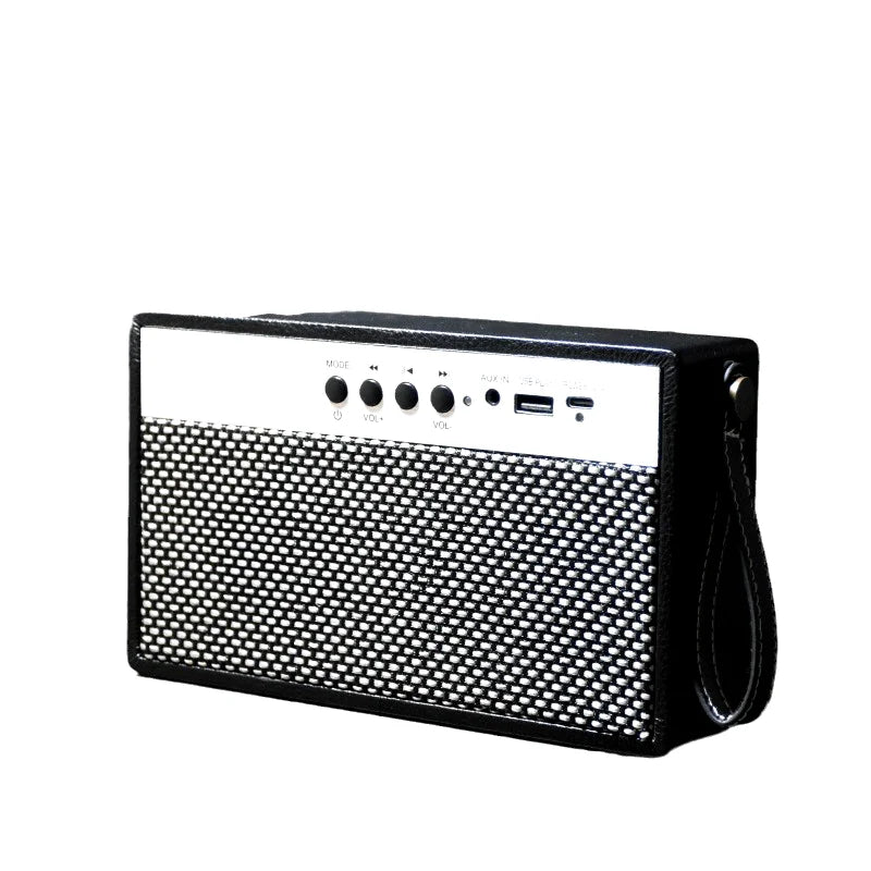 NNEOBA Portable Bluetooth Speaker with Retro Lychee Pattern (Black)