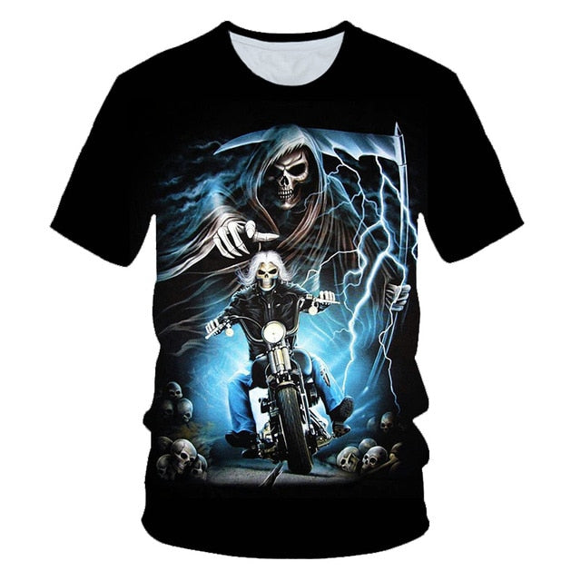Funny Skull Motorbike 3D T Shirt Summer Hipster Short Sleeve Tee Tops Men/Women Print T-Shirts Casual Homme Short Sleeve Top-1