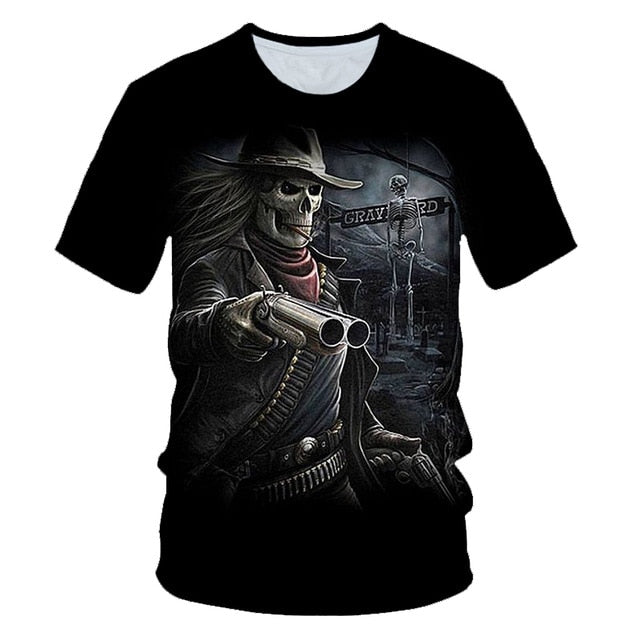 Funny Skull Motorbike 3D T Shirt Summer Hipster Short Sleeve Tee Tops Men/Women Print T-Shirts Casual Homme Short Sleeve Top-2